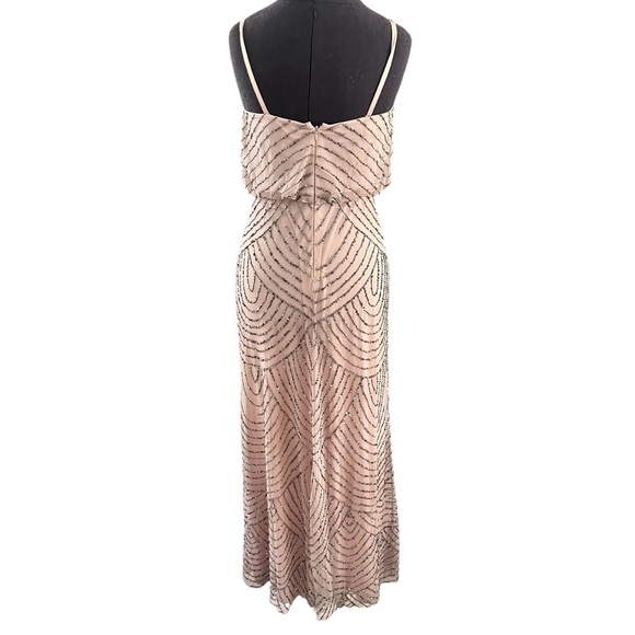 Adrianna Papell Women's Long Beaded Art Deco Blouson Gown Taupe/Pink Size 4 - Picture 11 of 16